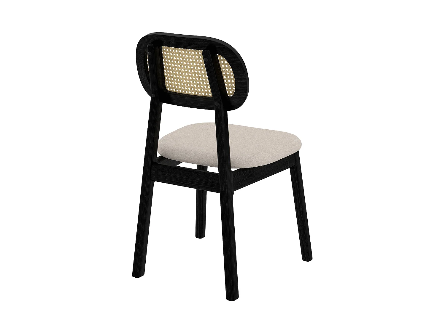 Set di 2 sedie in legno nero, tessuto beige e rattan sintetico - Maria