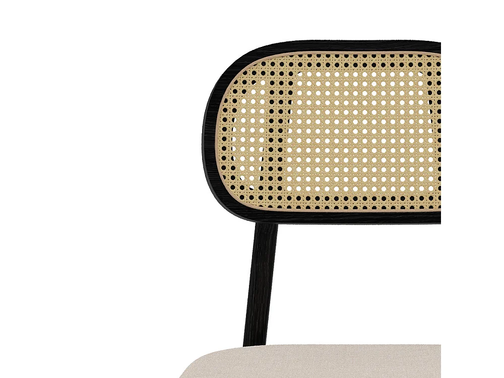 Set di 2 sedie in legno nero, tessuto beige e rattan sintetico - Maria