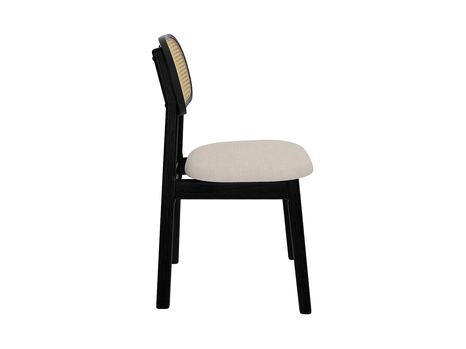 Set di 2 sedie in legno nero, tessuto beige e rattan sintetico - Maria