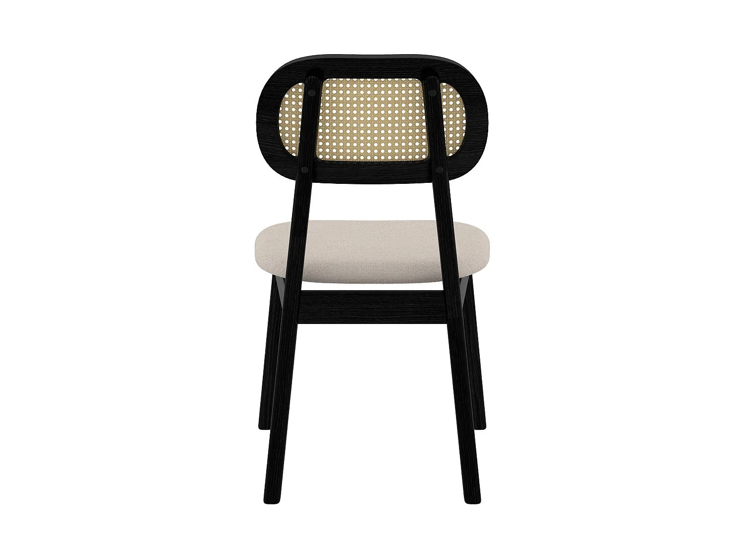 Set di 2 sedie in legno nero, tessuto beige e rattan sintetico - Maria