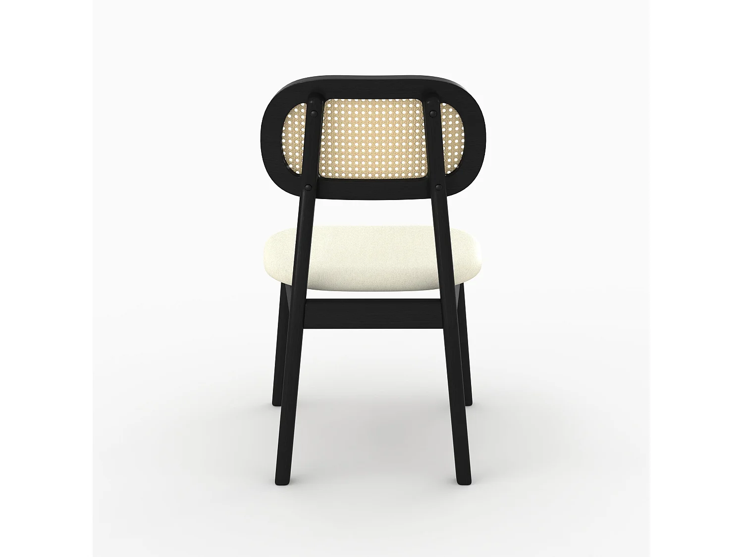 2er Set schwarze Holzstühle mit beige Stoff und synthetischem Rattan - Maria