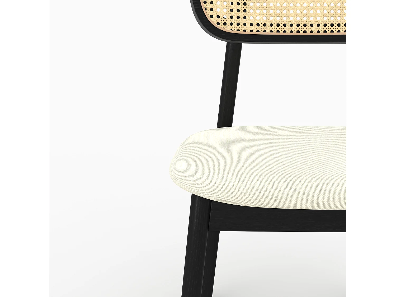 2er Set schwarze Holzstühle mit beige Stoff und synthetischem Rattan - Maria