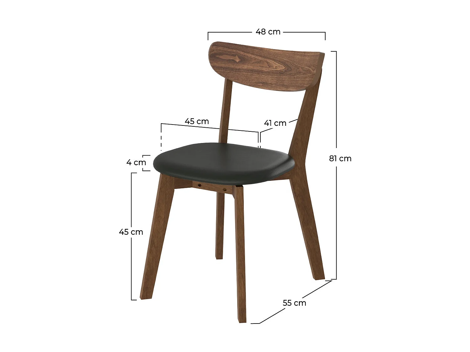 Lot de 2 chaises en cuir synthétique noir et bois de frêne - Tabata