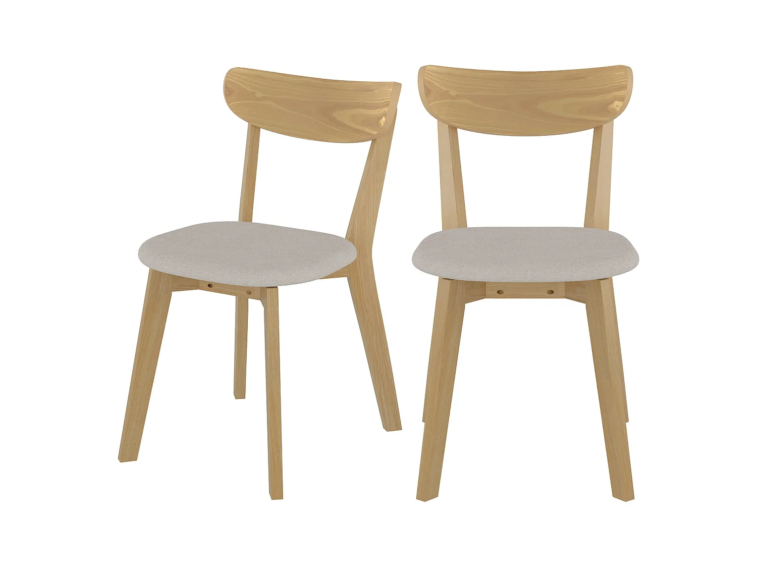Lot de 2 chaises en tissu beige et bois de frêne - Tabata