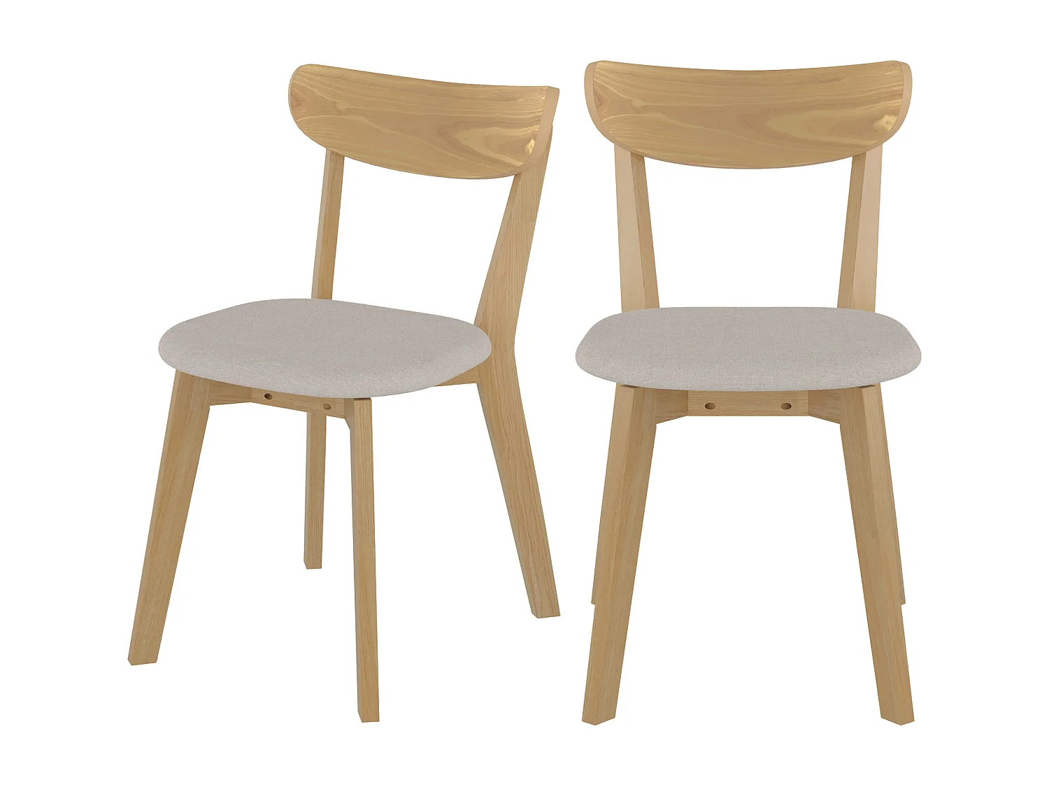 Lot de 2 chaises en tissu beige et bois de frêne - Tabata