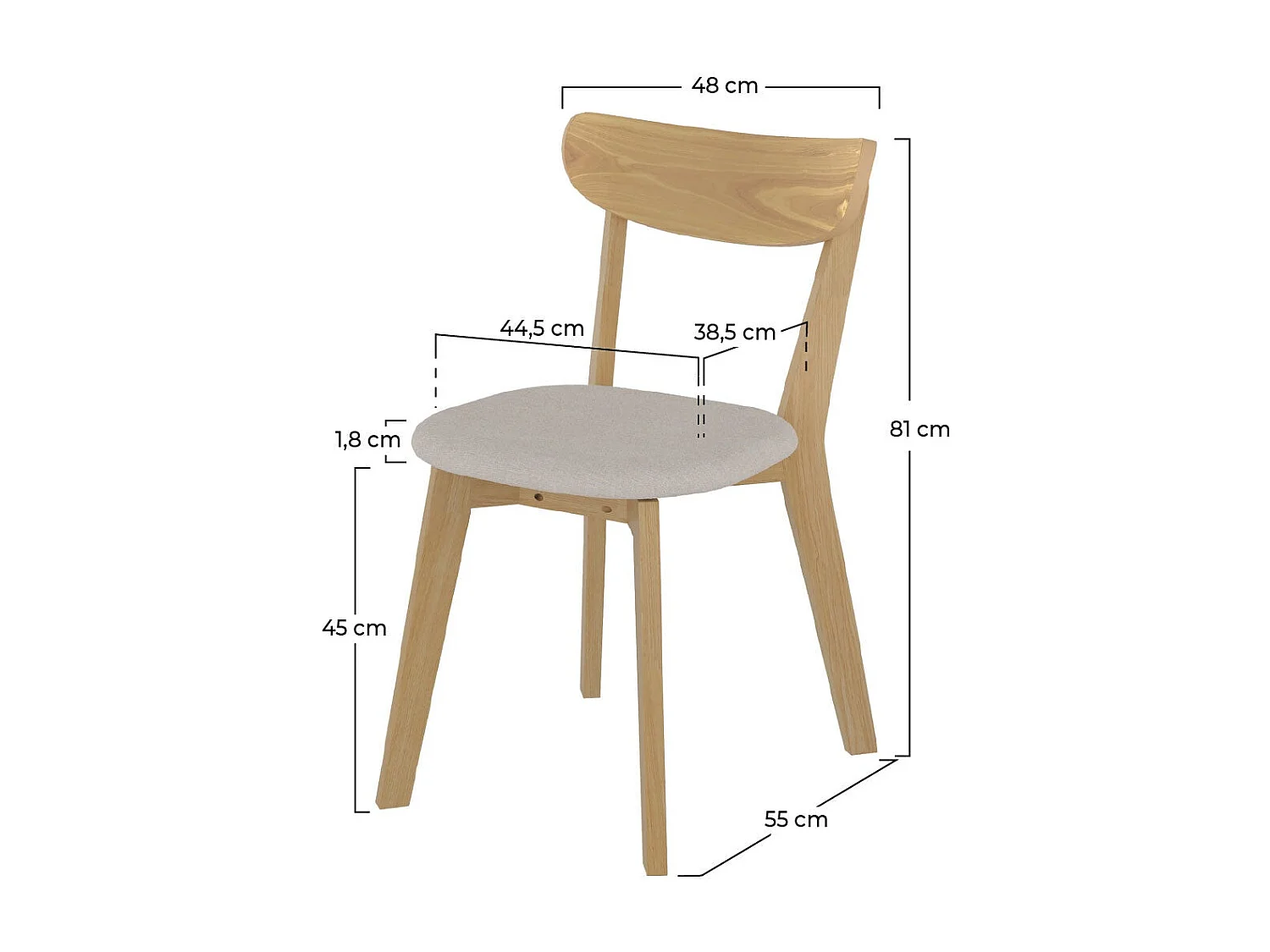 Lot de 2 chaises en tissu beige et bois de frêne - Tabata