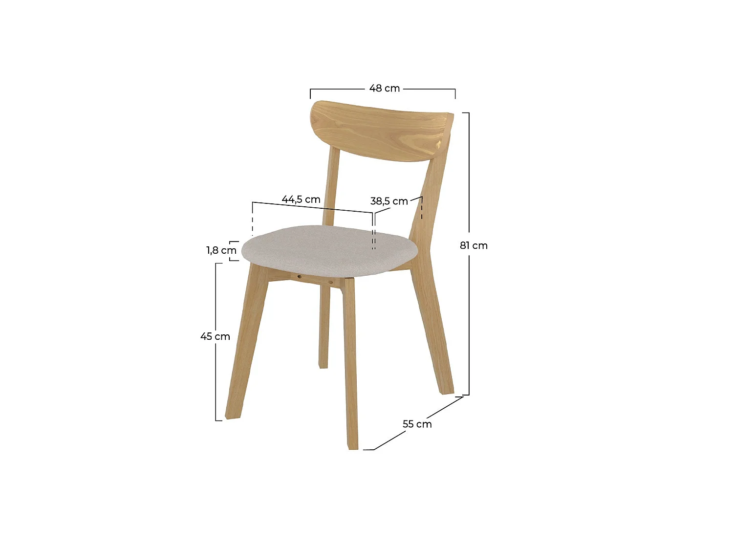 Set di 2 sedie in tessuto beige e legno di frassino - Tabata