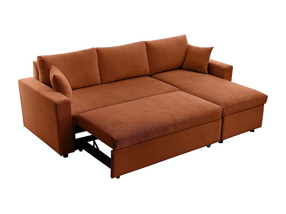 Canapé d'angle 3 places convertible réversible Maria en velours côtelé avec coffre - Terracotta - L227 x P146 x H81cm - Loungitude