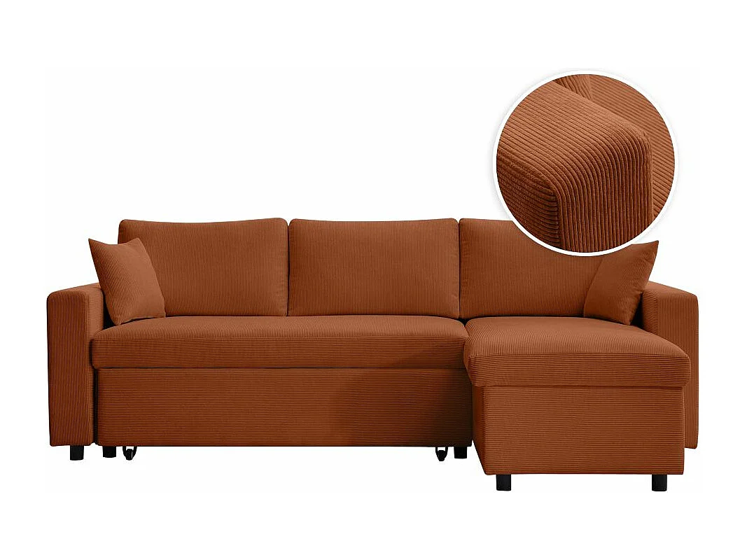 Canapé d'angle 3 places convertible réversible Maria en velours côtelé avec coffre - Terracotta - L227 x P146 x H81cm - Loungitude