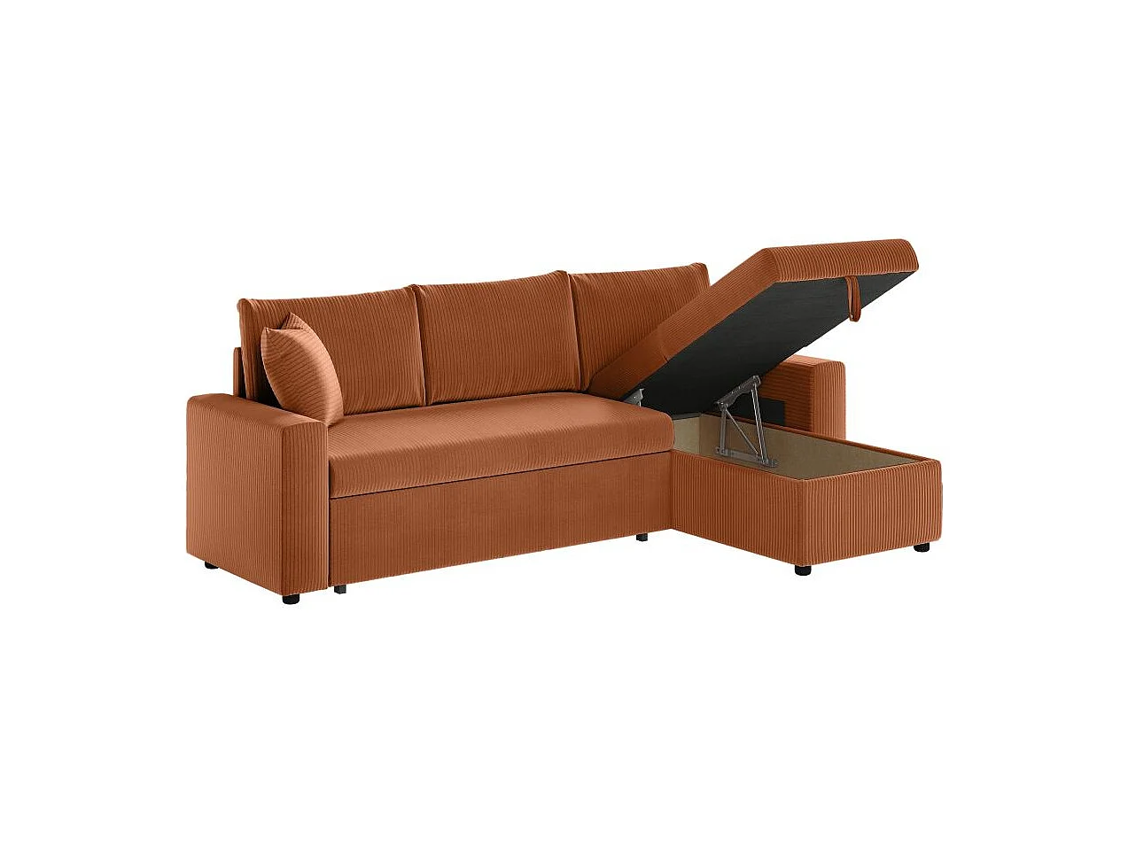 Canapé d'angle 3 places convertible réversible Maria en velours côtelé avec coffre - Terracotta - L227 x P146 x H81cm - Loungitude