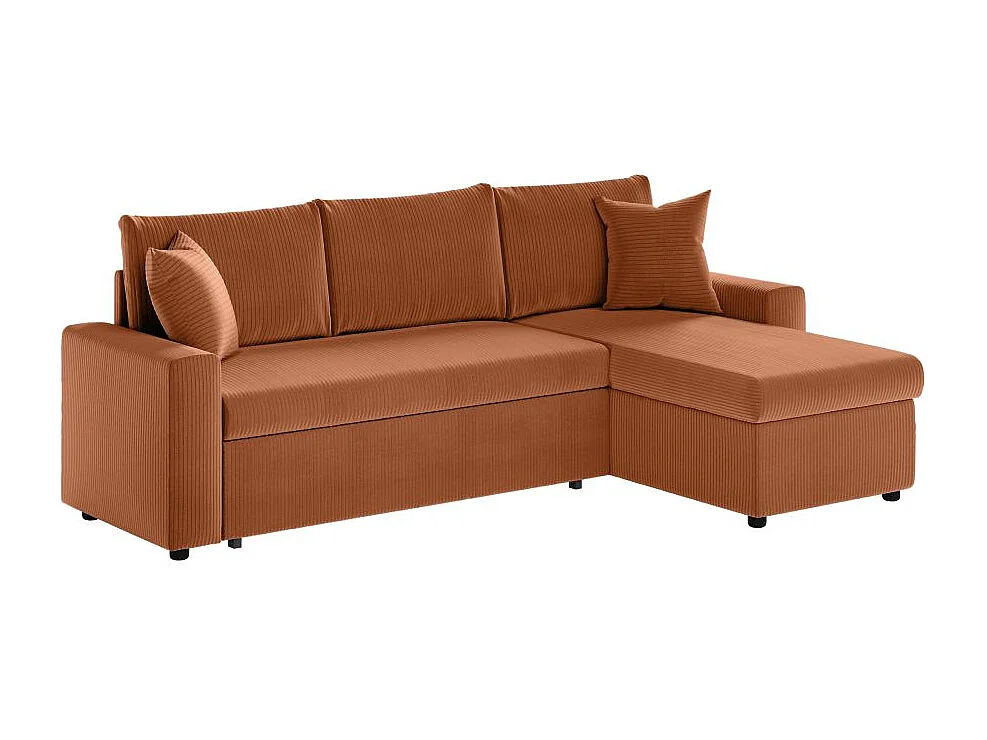 Canapé d'angle 3 places convertible réversible Maria en velours côtelé avec coffre - Terracotta - L227 x P146 x H81cm - Loungitude