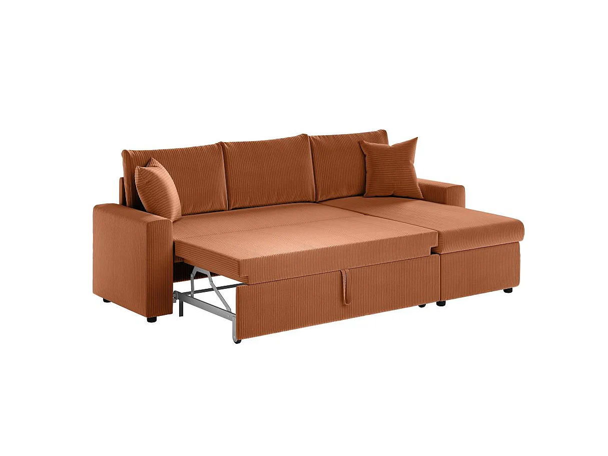 Canapé d'angle 3 places convertible réversible Maria en velours côtelé avec coffre - Terracotta - L227 x P146 x H81cm - Loungitude
