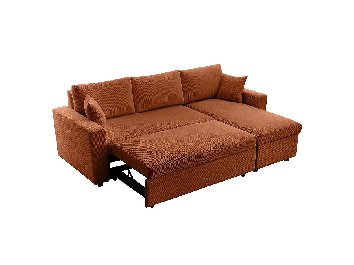 Canapé d'angle 3 places convertible réversible Maria en velours côtelé avec coffre - Terracotta - L227 x P146 x H81cm - Loungitude