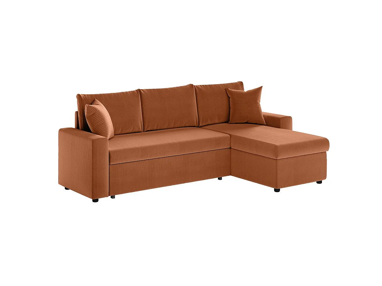 Canapé d'angle 3 places convertible réversible Maria en velours côtelé avec coffre - Terracotta - L227 x P146 x H81cm - Loungitude