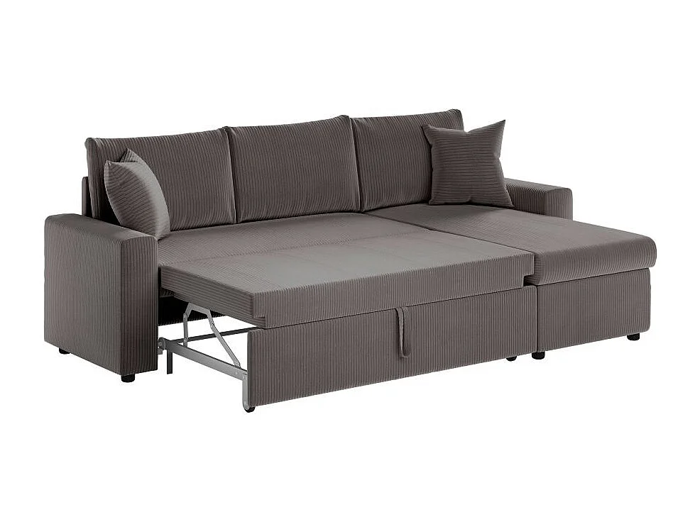 Canapé d'angle 3 places convertible réversible Maria en velours côtelé fin avec coffre - Gris - L227 x P146 x H81cm - Loungitude