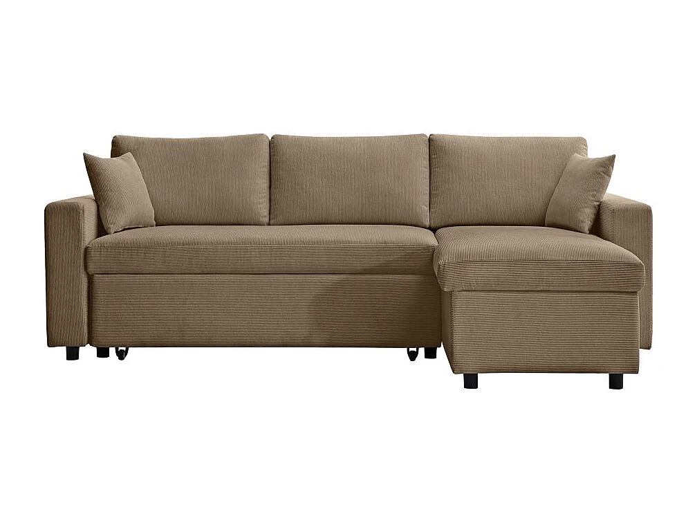 Canapé d'angle 3 places convertible réversible Maria en velours côtelé fin avec coffre - Taupe - L227 x P146 x H81cm - Loungitude