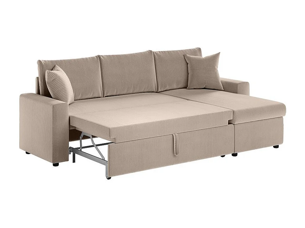 Canapé d'angle 3 places convertible réversible Maria en velours côtelé fin avec coffre - Taupe - L227 x P146 x H81cm - Loungitude