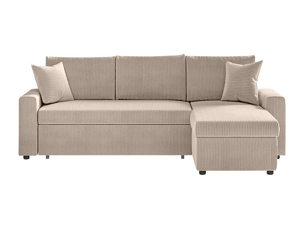 Canapé d'angle 3 places convertible réversible Maria en velours côtelé fin avec coffre - Taupe - L227 x P146 x H81cm - Loungitude