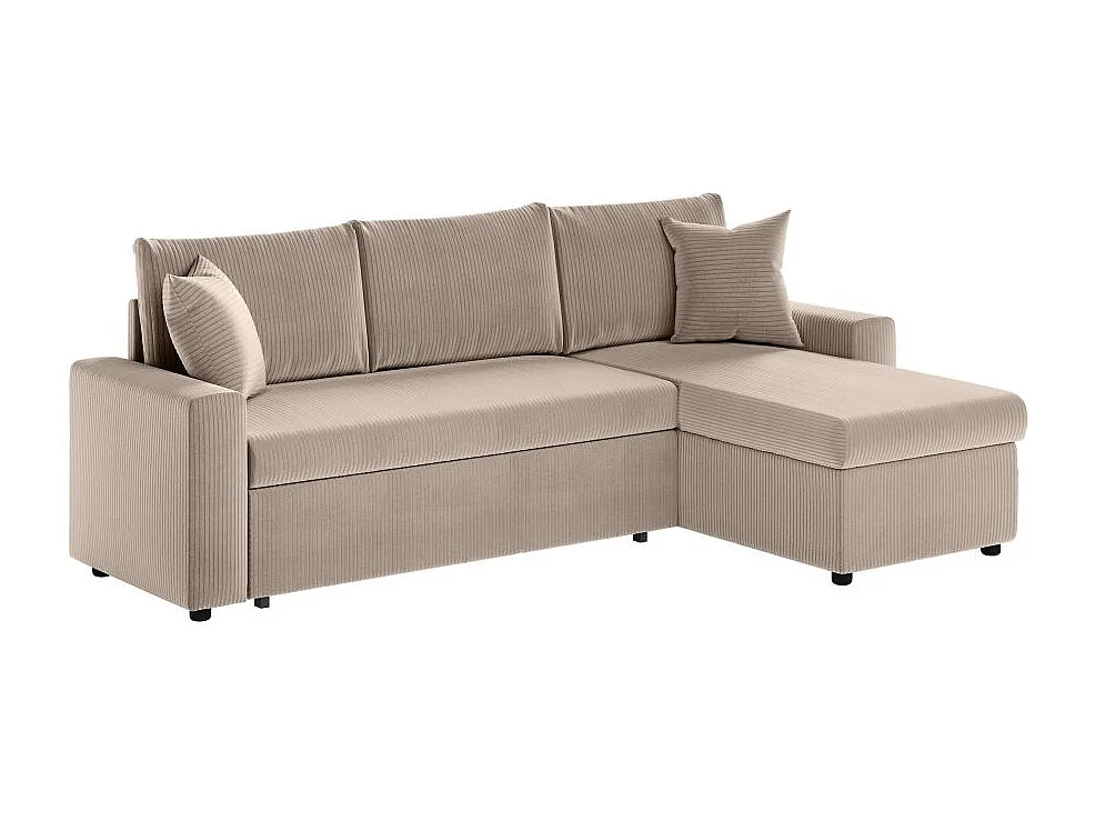 Canapé d'angle 3 places convertible réversible Maria en velours côtelé fin avec coffre - Taupe - L227 x P146 x H81cm - Loungitude