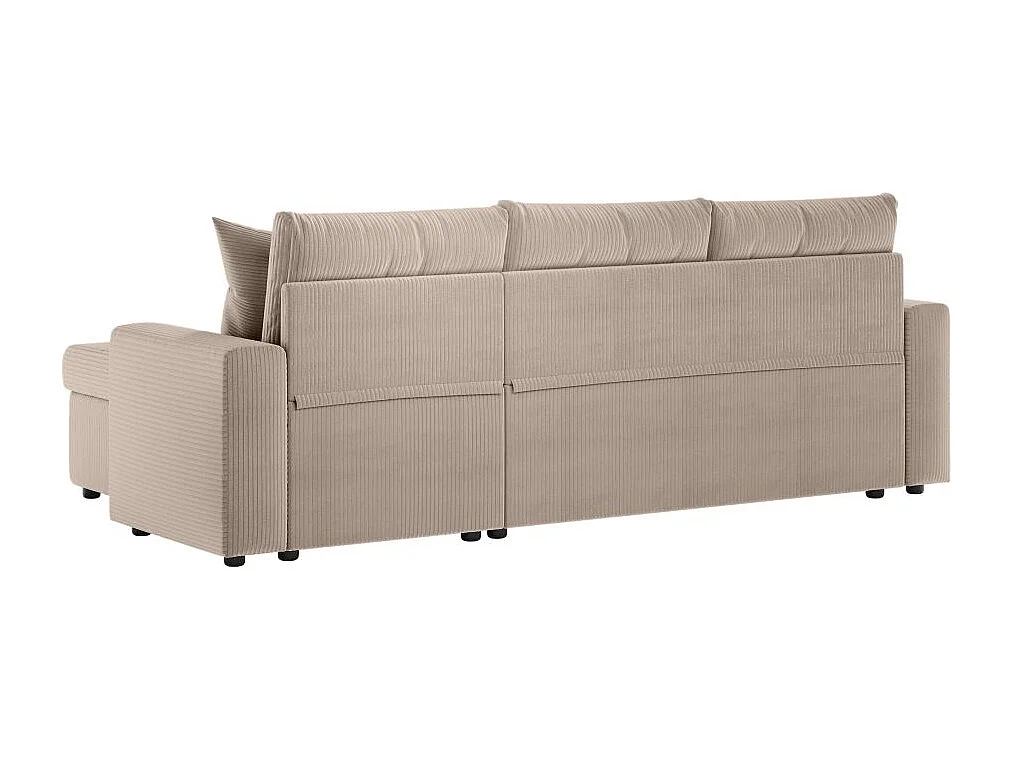 Canapé d'angle 3 places convertible réversible Maria en velours côtelé fin avec coffre - Taupe - L227 x P146 x H81cm - Loungitude