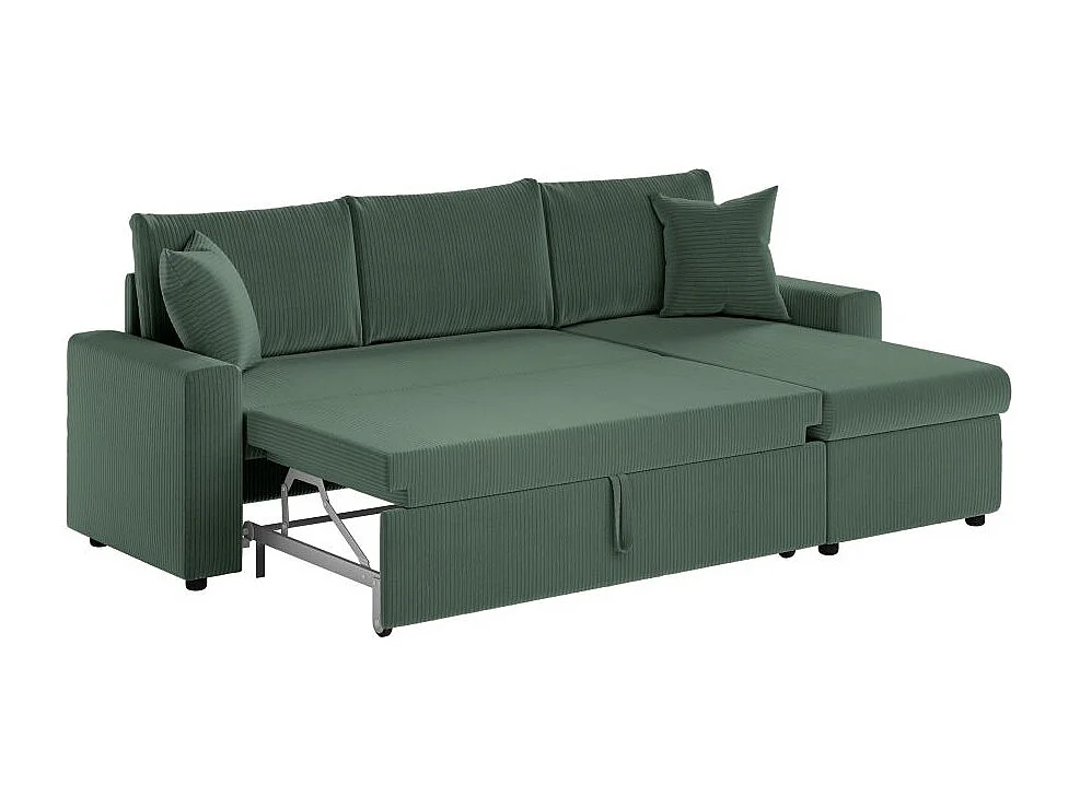Canapé d'angle 3 places convertible réversible Maria en velours côtelé avec coffre - Vert foncé - L227 x P146 x H81cm - Loungitude