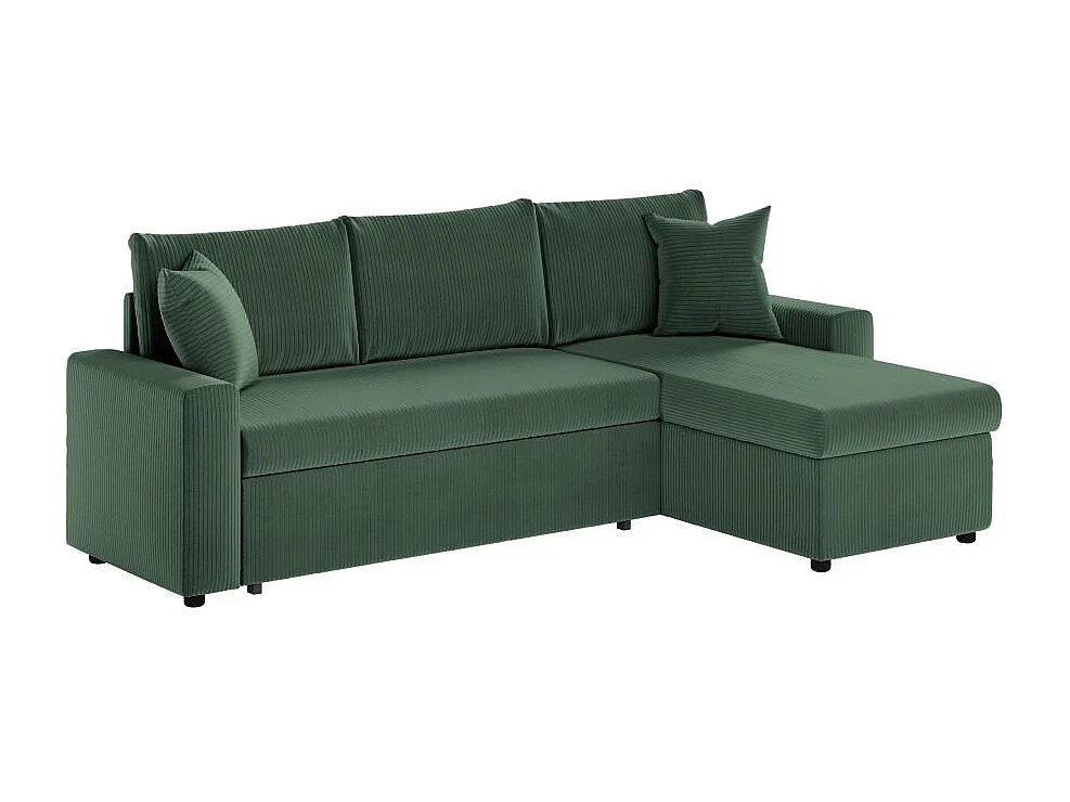 Canapé d'angle 3 places convertible réversible Maria en velours côtelé avec coffre - Vert foncé - L227 x P146 x H81cm - Loungitude
