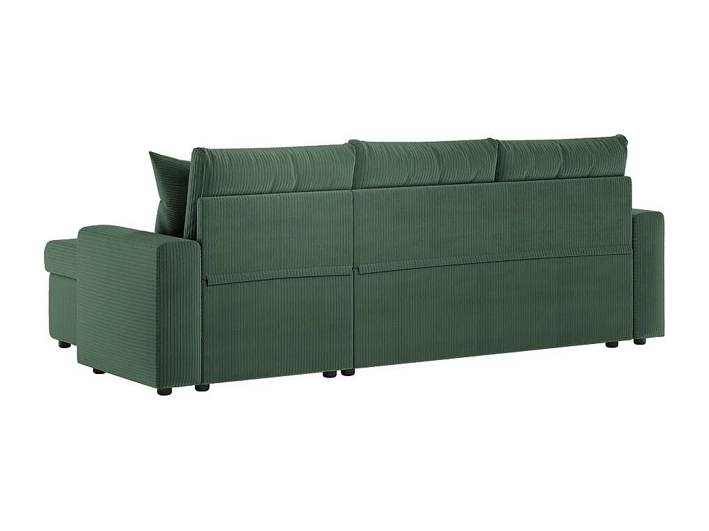 Canapé d'angle 3 places convertible réversible Maria en velours côtelé avec coffre - Vert foncé - L227 x P146 x H81cm - Loungitude