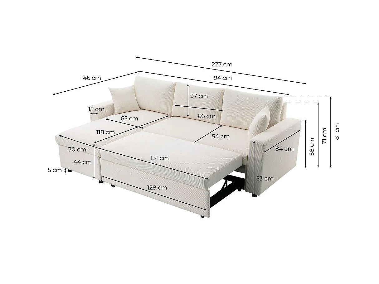 Canapé d'angle 3 places convertible réversible Maria en velours côtelé avec coffre - Vert foncé - L227 x P146 x H81cm - Loungitude