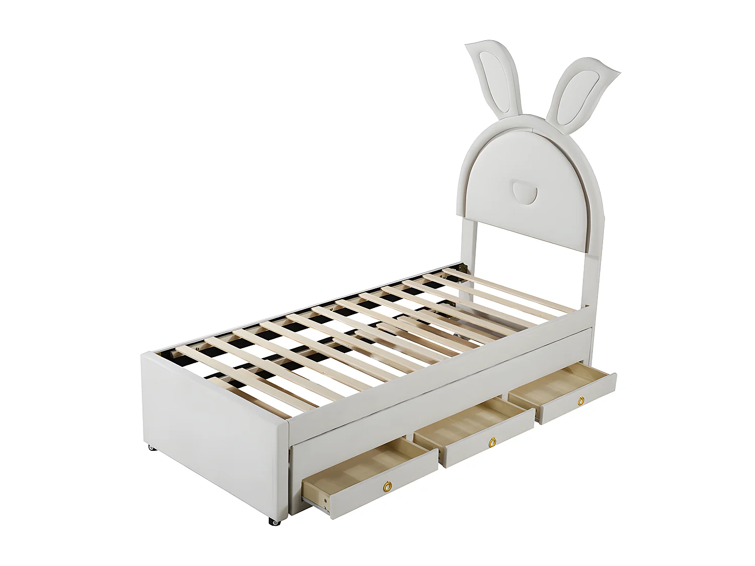 Lit enfant 90x200cm en velours - lit gigogne avec 3 tiroirs et lumières LED colorées - Beige