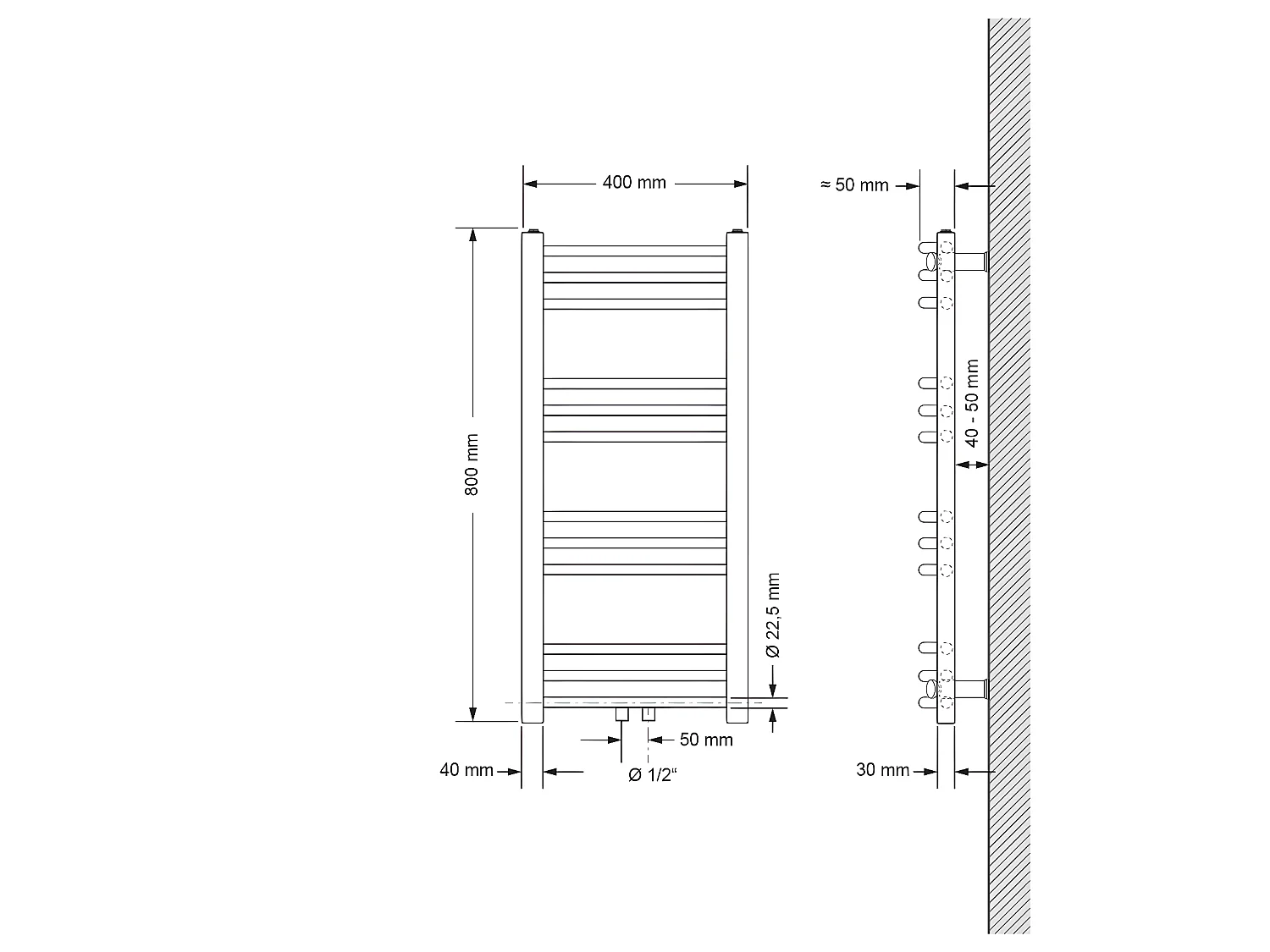 Radiatore da bagno Radiatore Sahara connessione centrale Scaldasalviette Nero 40x80cm