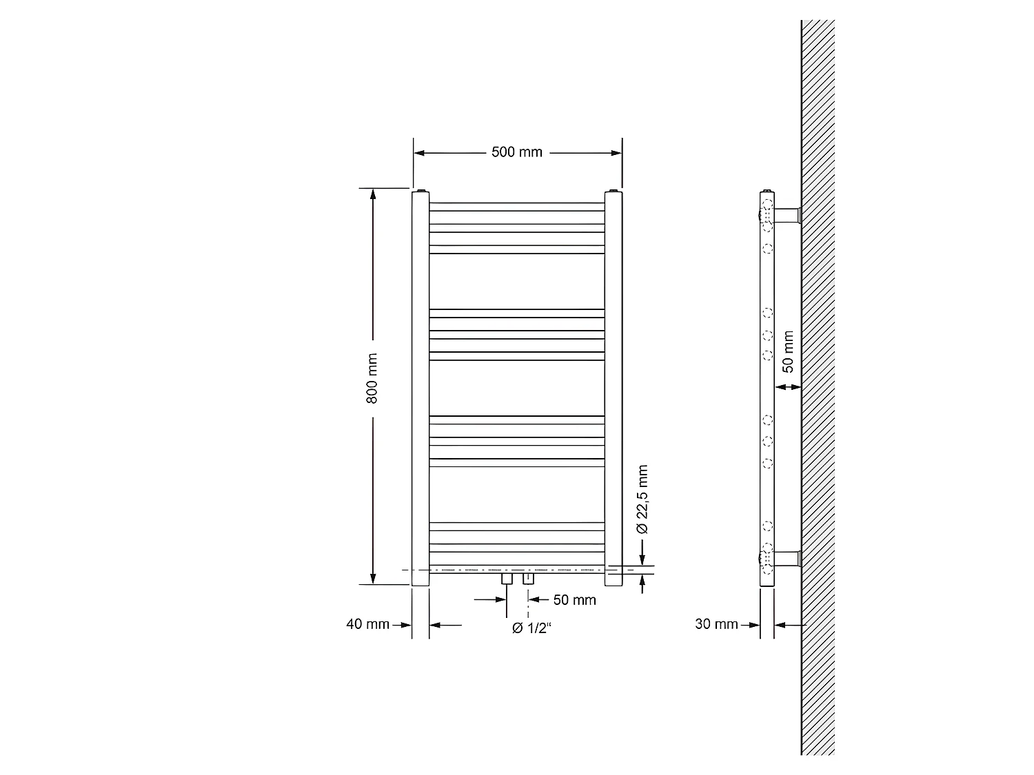 Radiateur de salle de bain Sahara raccord central chauffe-serviettes noir 50x80cm