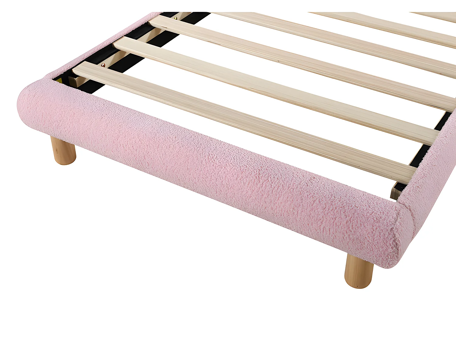 Einzelbett für Kinder, 90 x 200 cm, gepolstert mit French-Terry-Stoff – Marshmallow-förmiges Kopfteil – mit Lattenrost aus MDF – Rosa