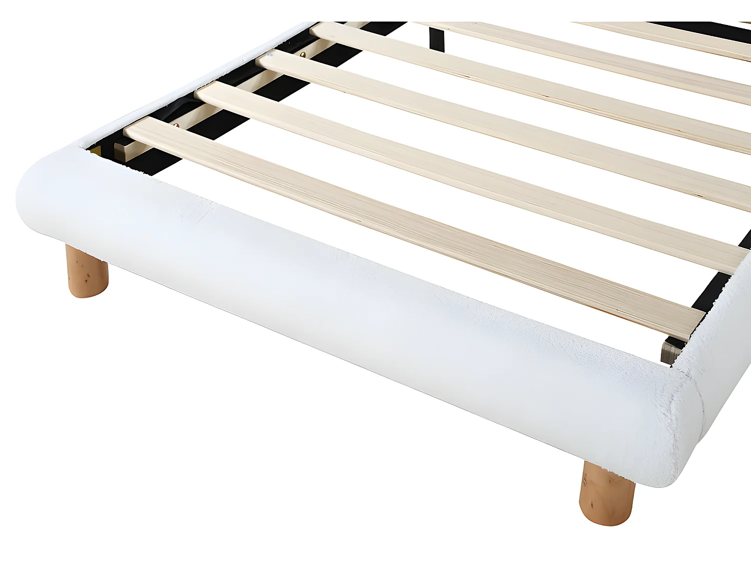 Łóżko dziecięce proste 90x200cm tapicerowane tkaniną boucle - zagłówek w kształcie pianki marshmallow - z stelażem na listwach z MDF - Białe