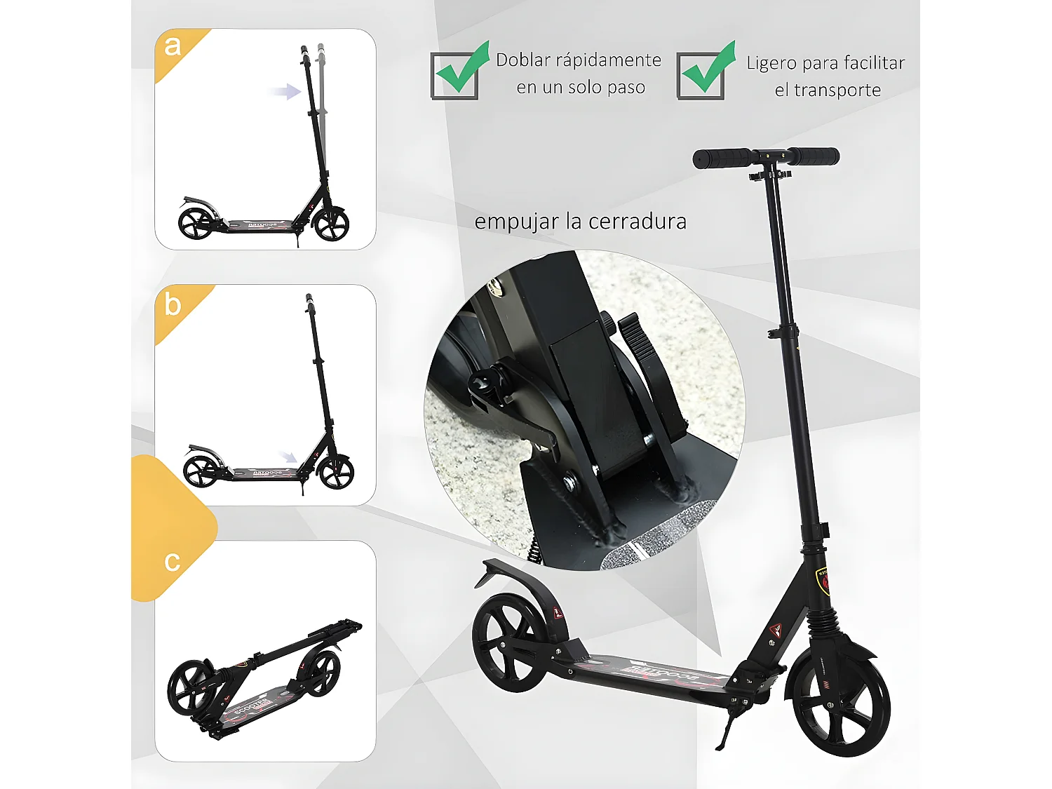 Patinete plegable negro 94x38x105 cm HOMCOM