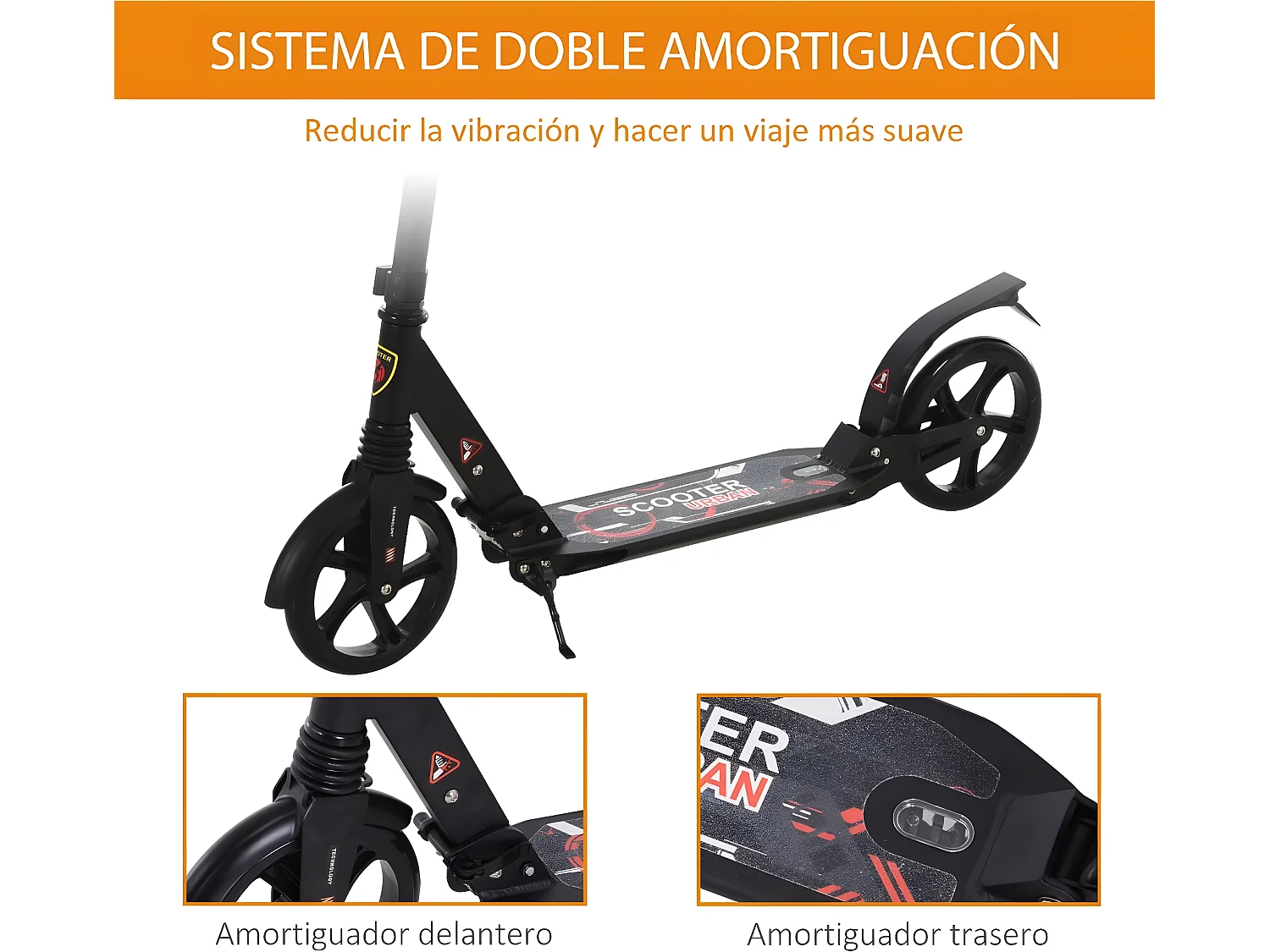 Patinete plegable negro 94x38x105 cm HOMCOM