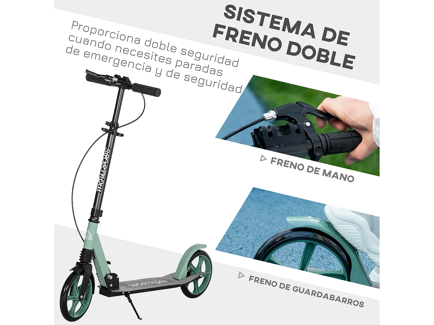 Patinete plegable negro y verde 91.5x36.5x104 cm HOMCOM