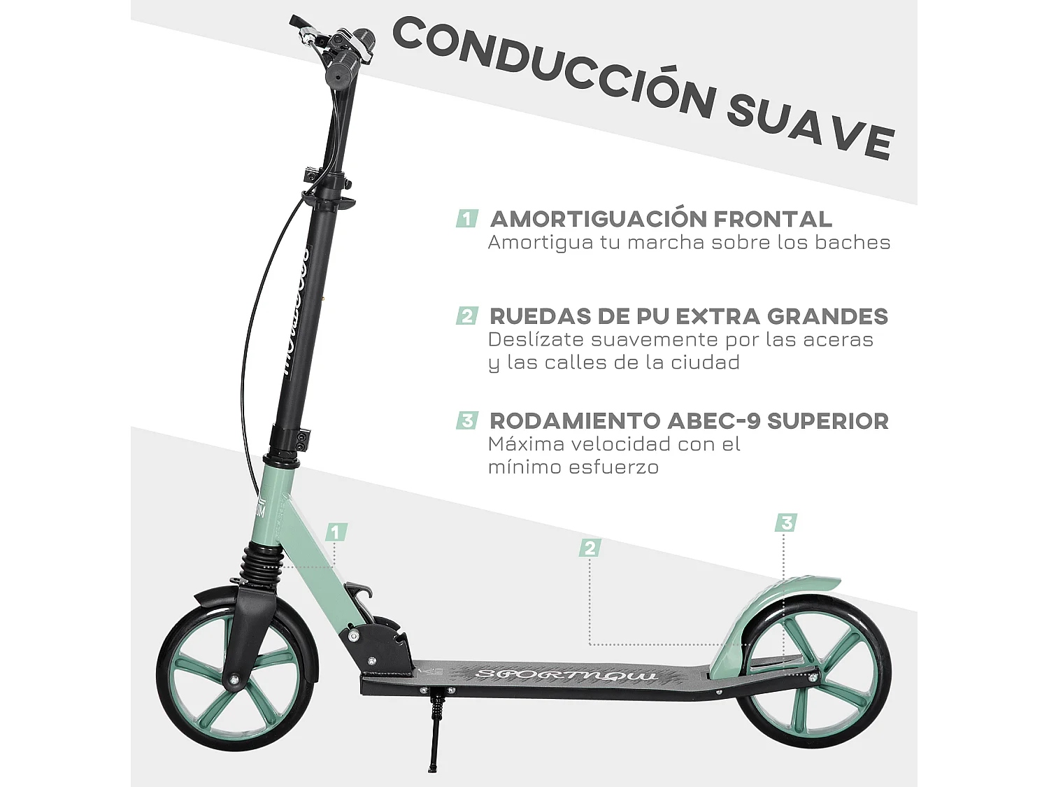 Patinete plegable negro y verde 91.5x36.5x104 cm HOMCOM