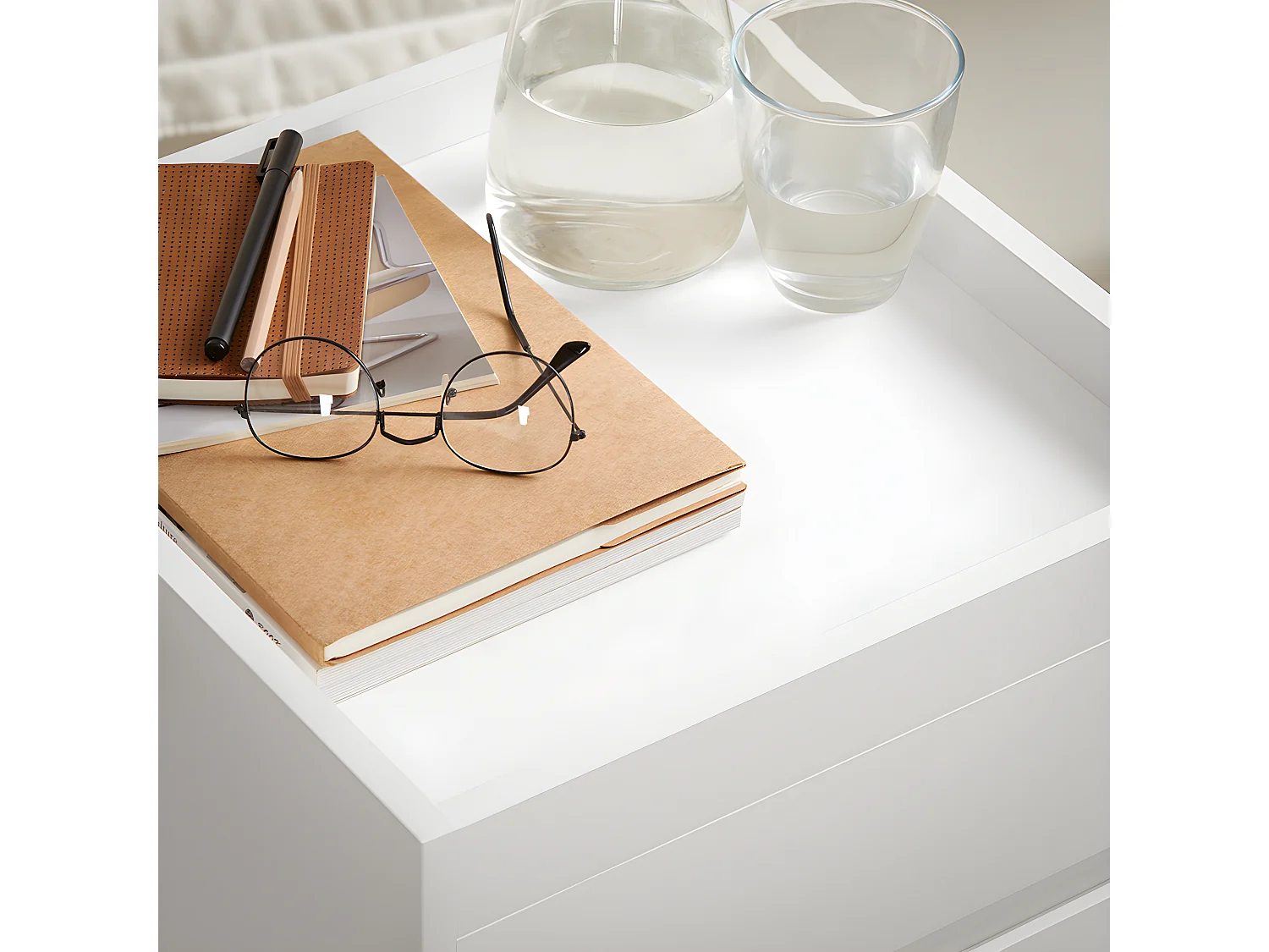 SoBuy FBT121-W Bijzettafel, Nachtkastje met 2 Schuifladen, Sofa Bijzettafel, Salontafel, Slaapkamertafel, Bedtafel