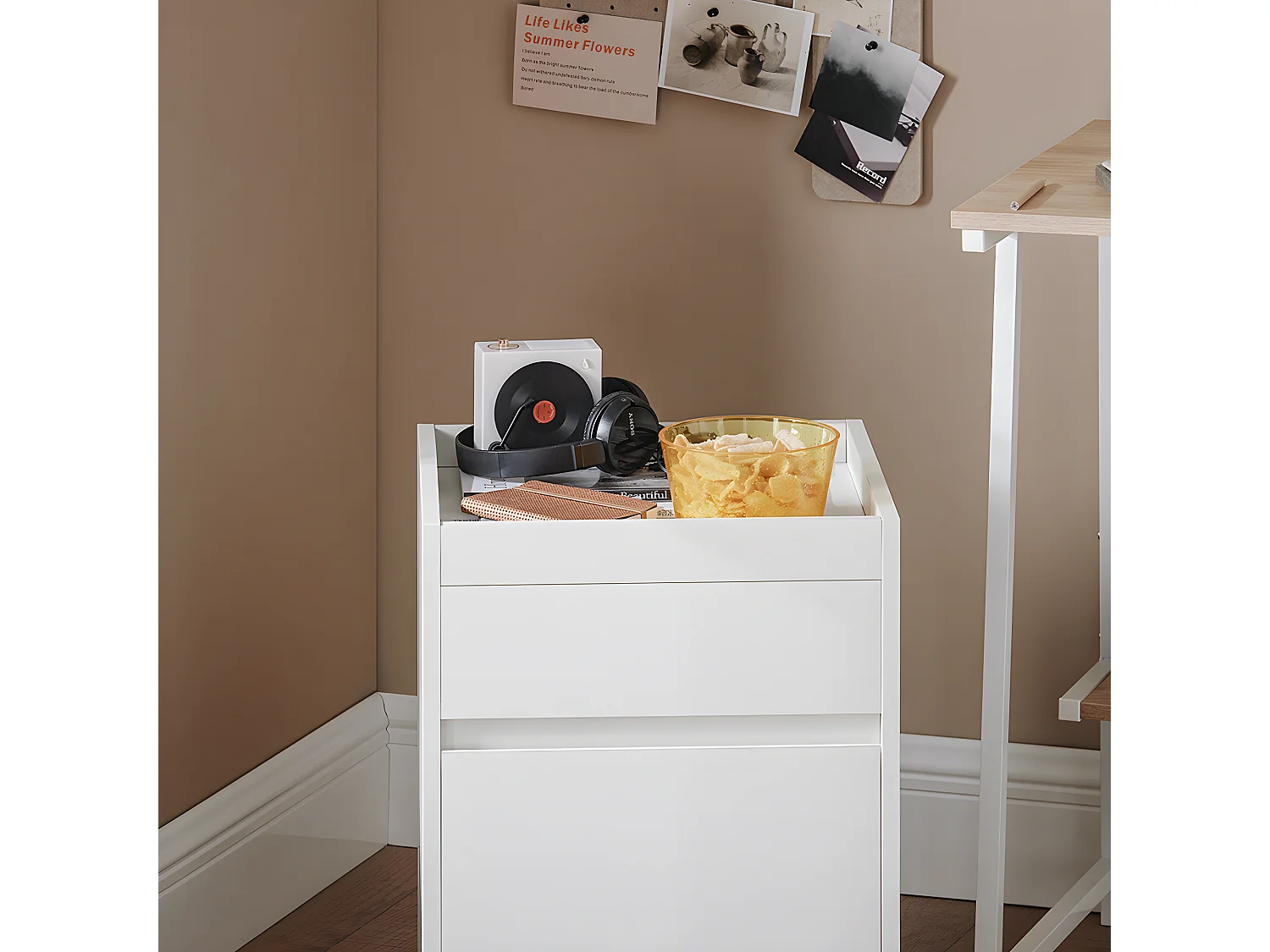 SoBuy FBT121-W Bijzettafel, Nachtkastje met 2 Schuifladen, Sofa Bijzettafel, Salontafel, Slaapkamertafel, Bedtafel