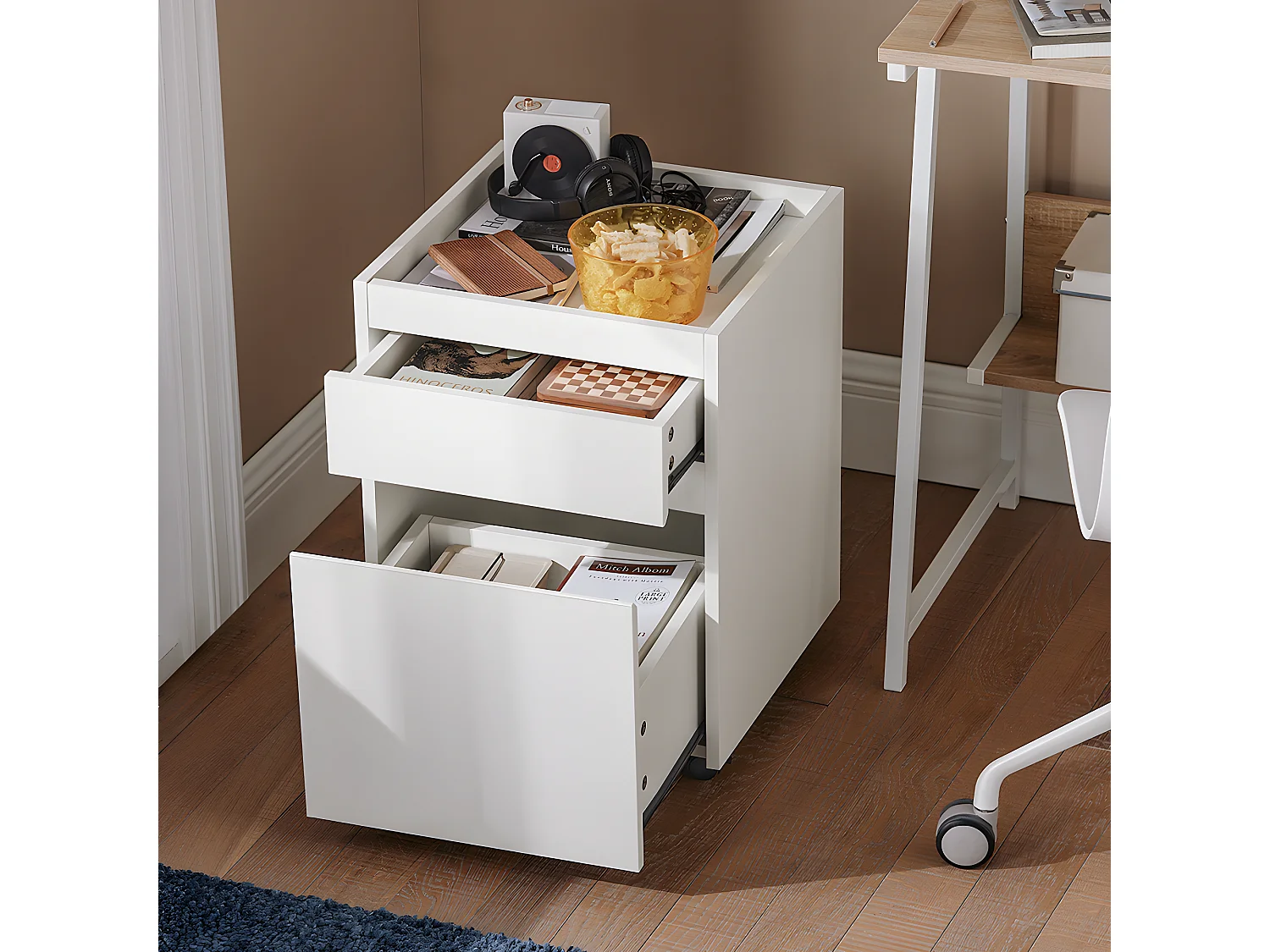 SoBuy FBT121-W Bijzettafel, Nachtkastje met 2 Schuifladen, Sofa Bijzettafel, Salontafel, Slaapkamertafel, Bedtafel