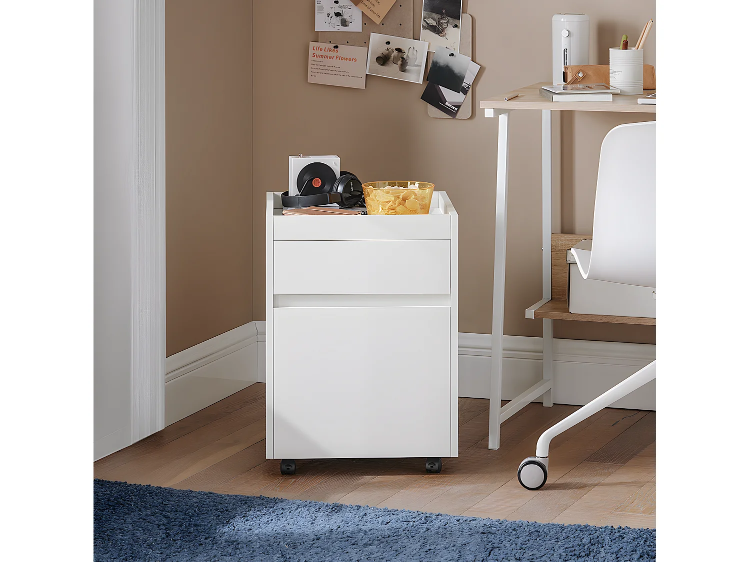 SoBuy FBT121-W Bijzettafel, Nachtkastje met 2 Schuifladen, Sofa Bijzettafel, Salontafel, Slaapkamertafel, Bedtafel