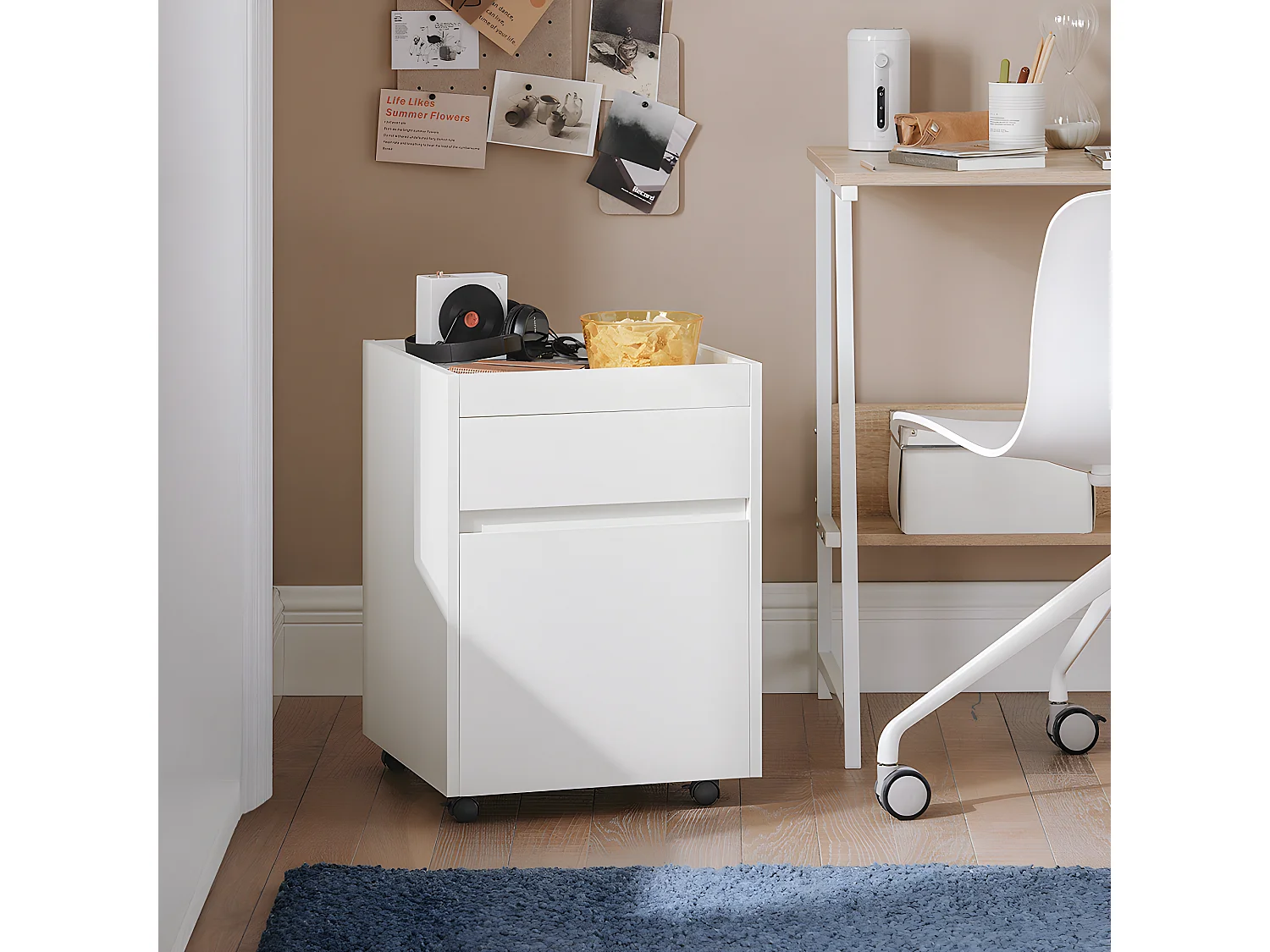 SoBuy FBT121-W Bijzettafel, Nachtkastje met 2 Schuifladen, Sofa Bijzettafel, Salontafel, Slaapkamertafel, Bedtafel