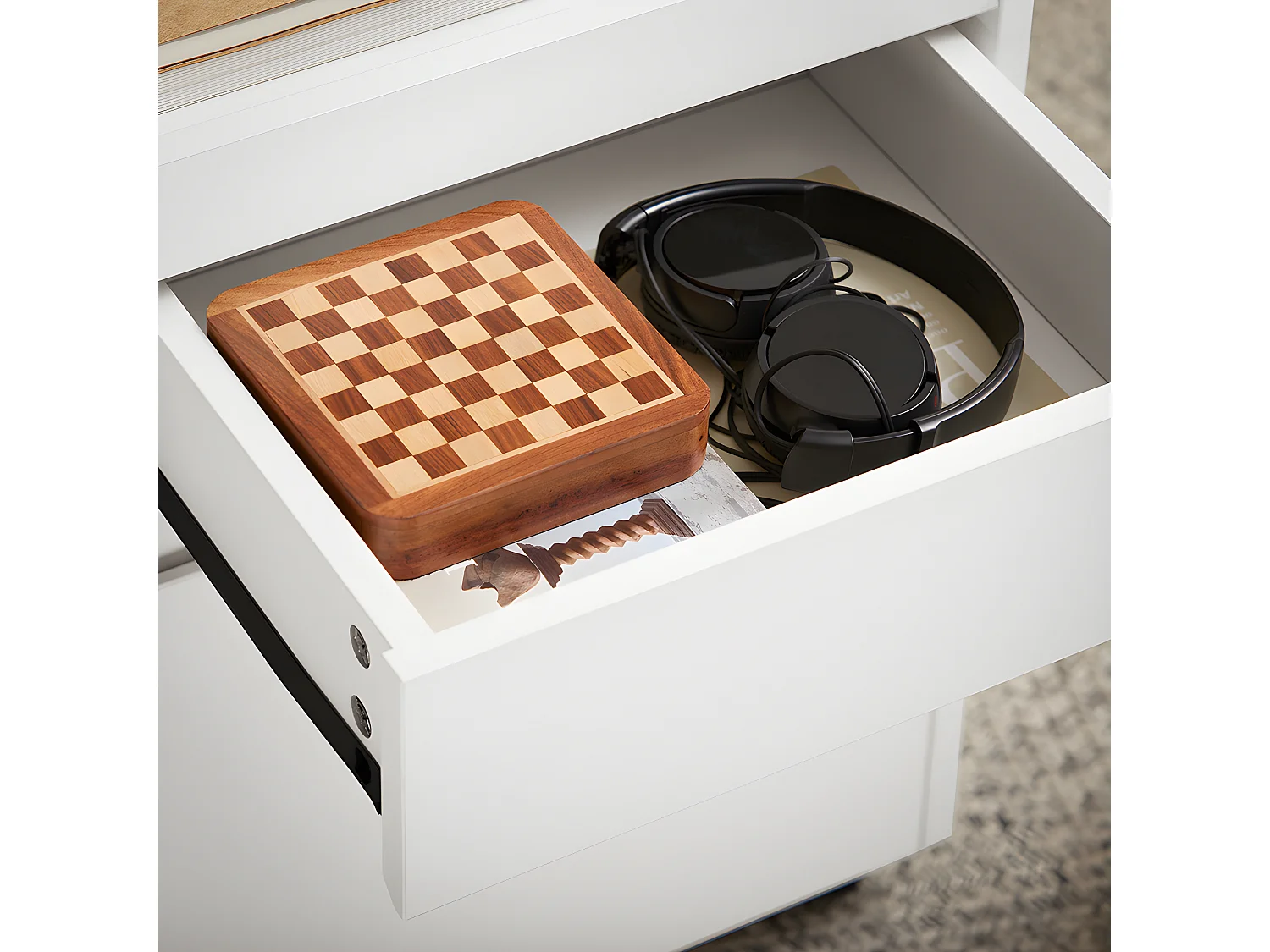 SoBuy FBT121-W Bijzettafel, Nachtkastje met 2 Schuifladen, Sofa Bijzettafel, Salontafel, Slaapkamertafel, Bedtafel