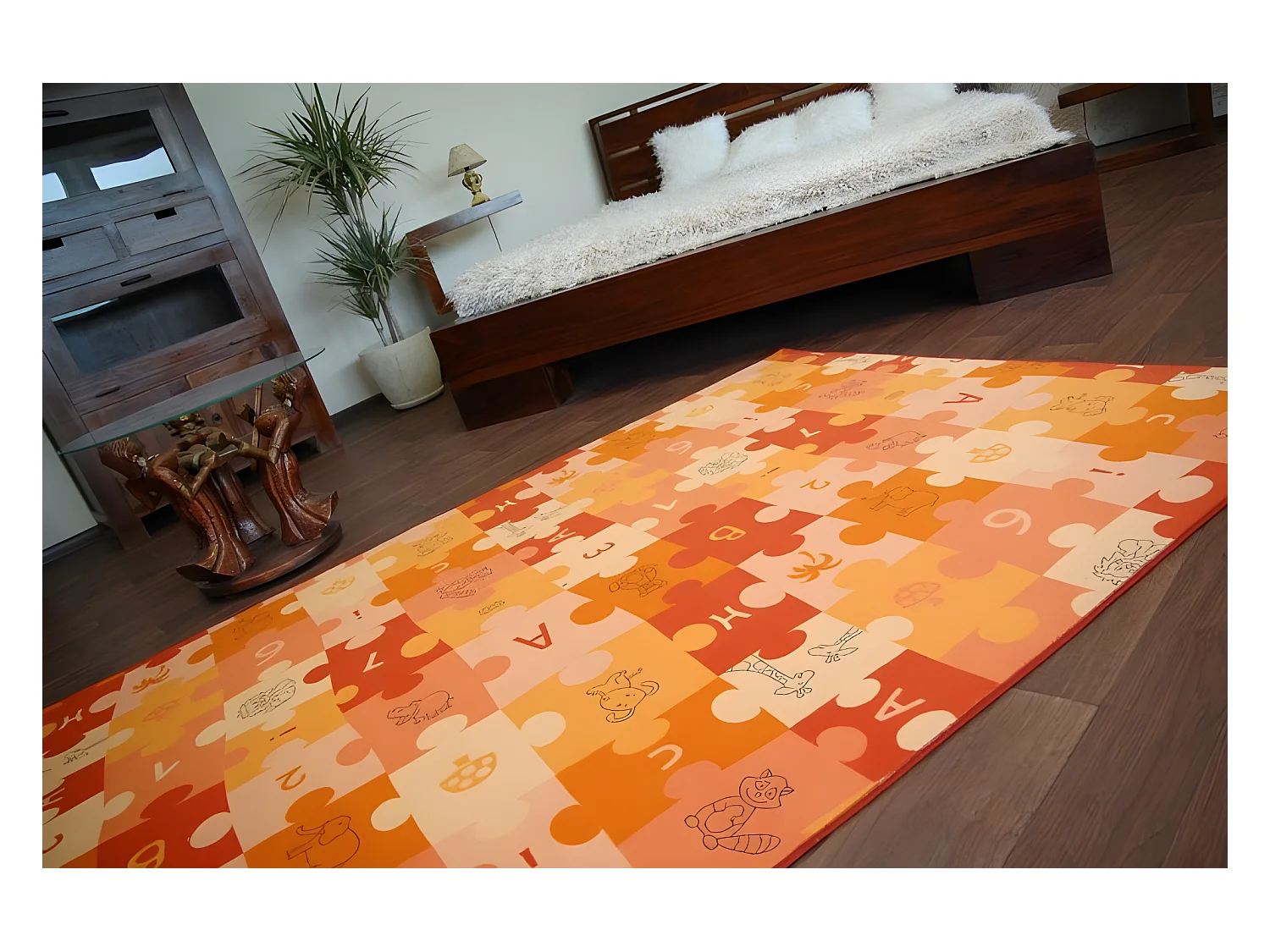Tapis enfant PUZZLES orange  100x250 cm