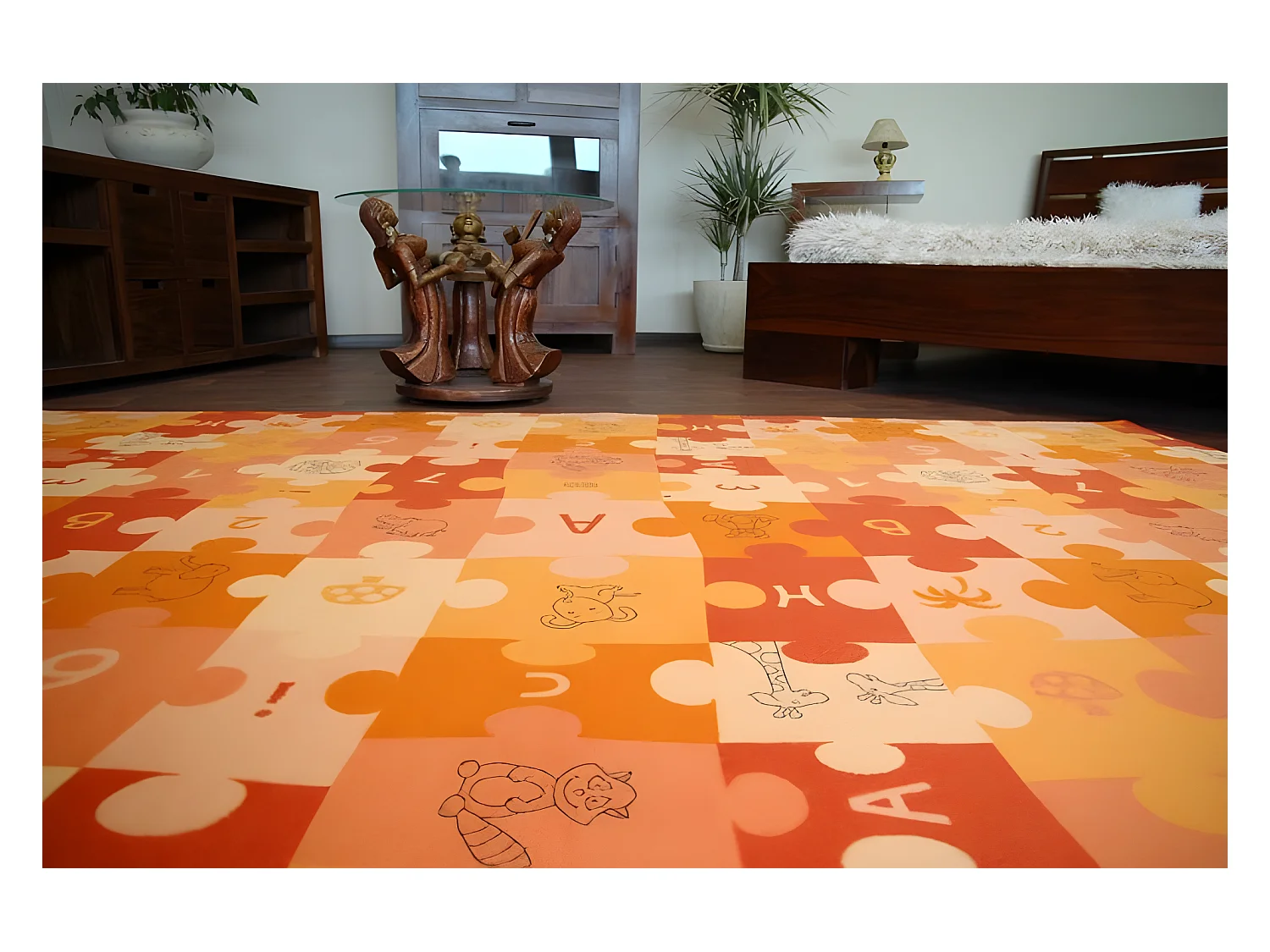 Tapis enfant PUZZLES orange  100x250 cm