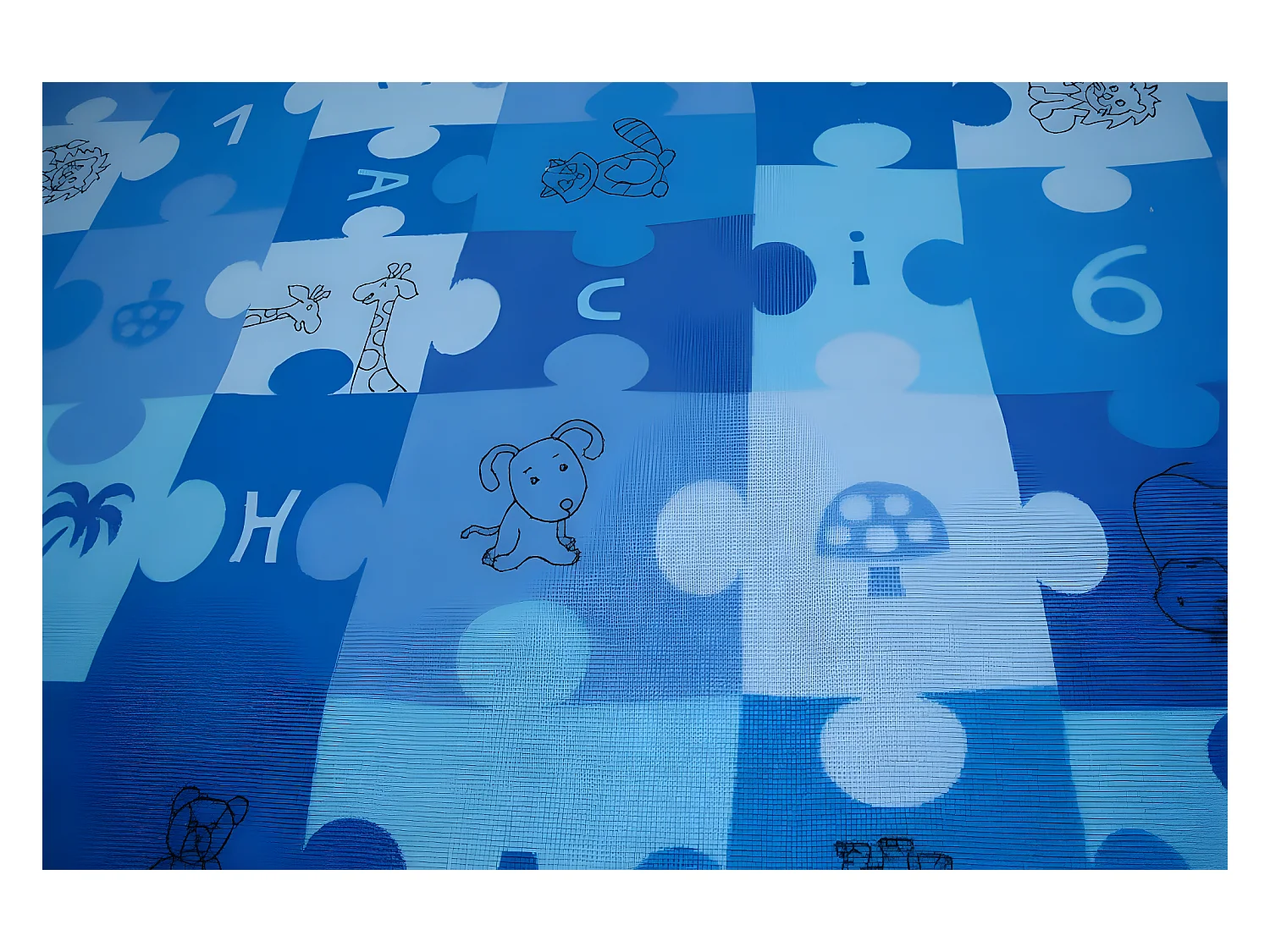 Kindertapijt PUZZLE blauw 100x150 cm