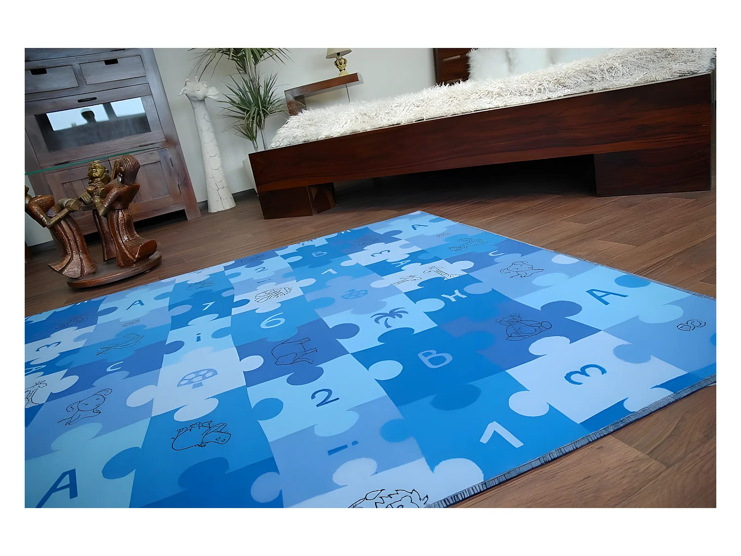 Tapis enfant PUZZLES bleu 100x150 cm