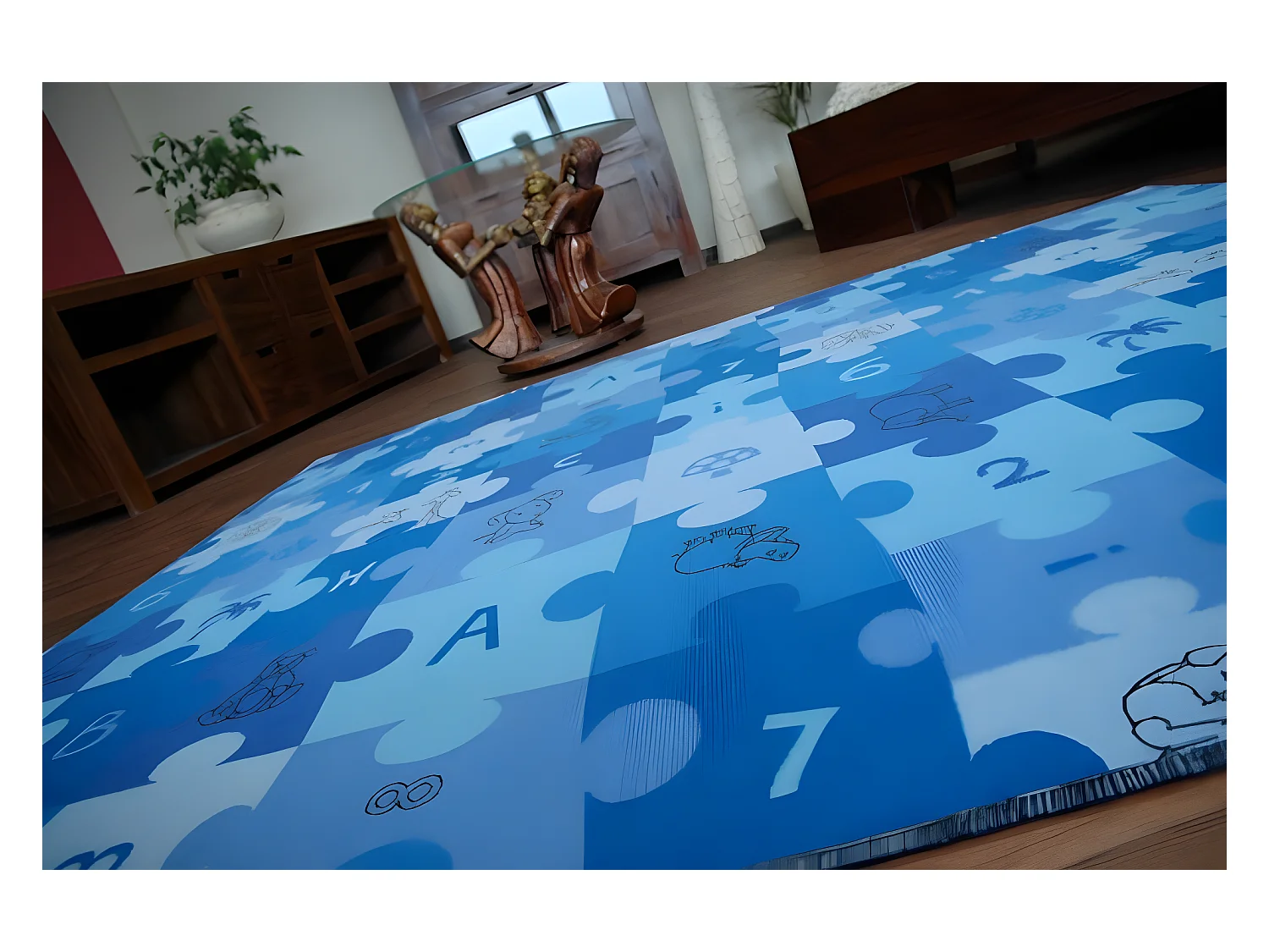 Tapis enfant PUZZLES bleu 100x150 cm