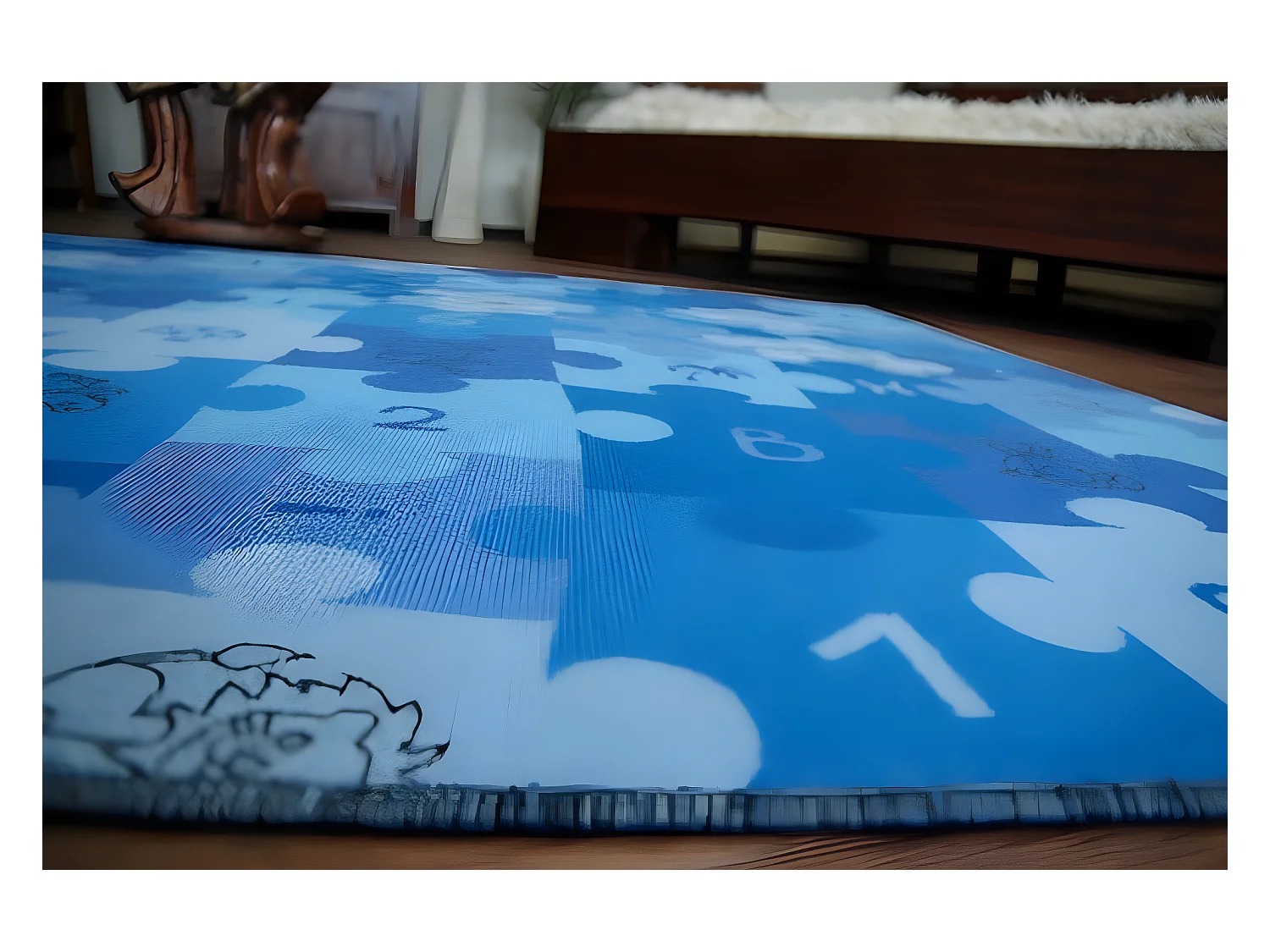Tapis enfant PUZZLES bleu 100x150 cm