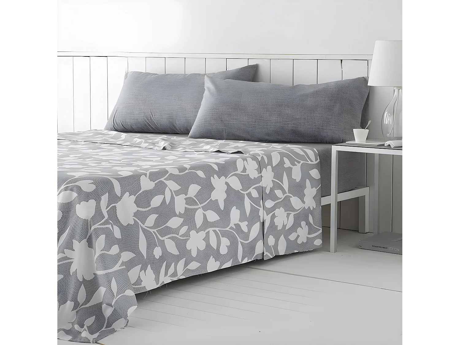 Juego de sábanas NARCEA GRIS microfibra hipoalergénica gris Cama 180